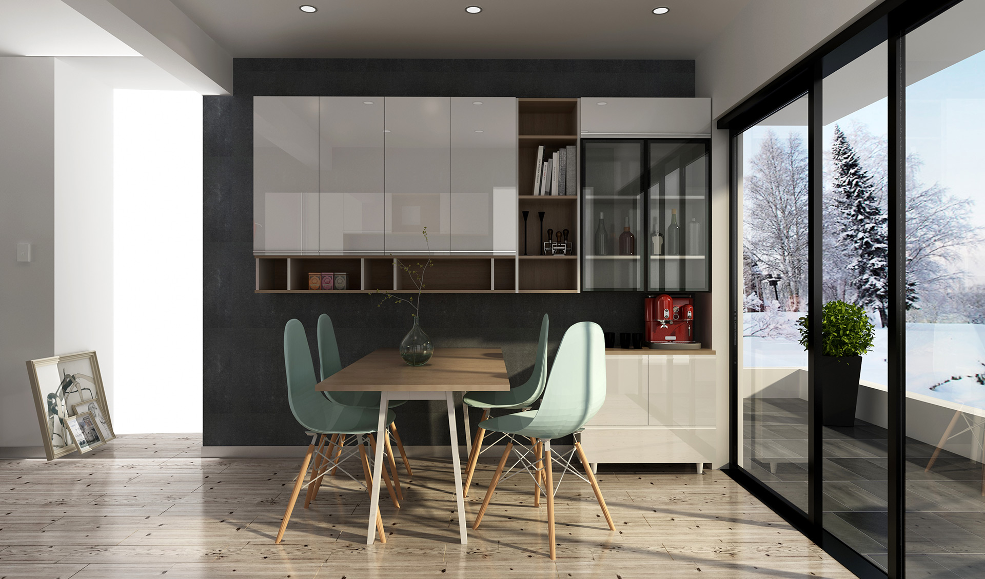 全鋁餐邊柜-01（風格：現代；顏色：橡木暖白）